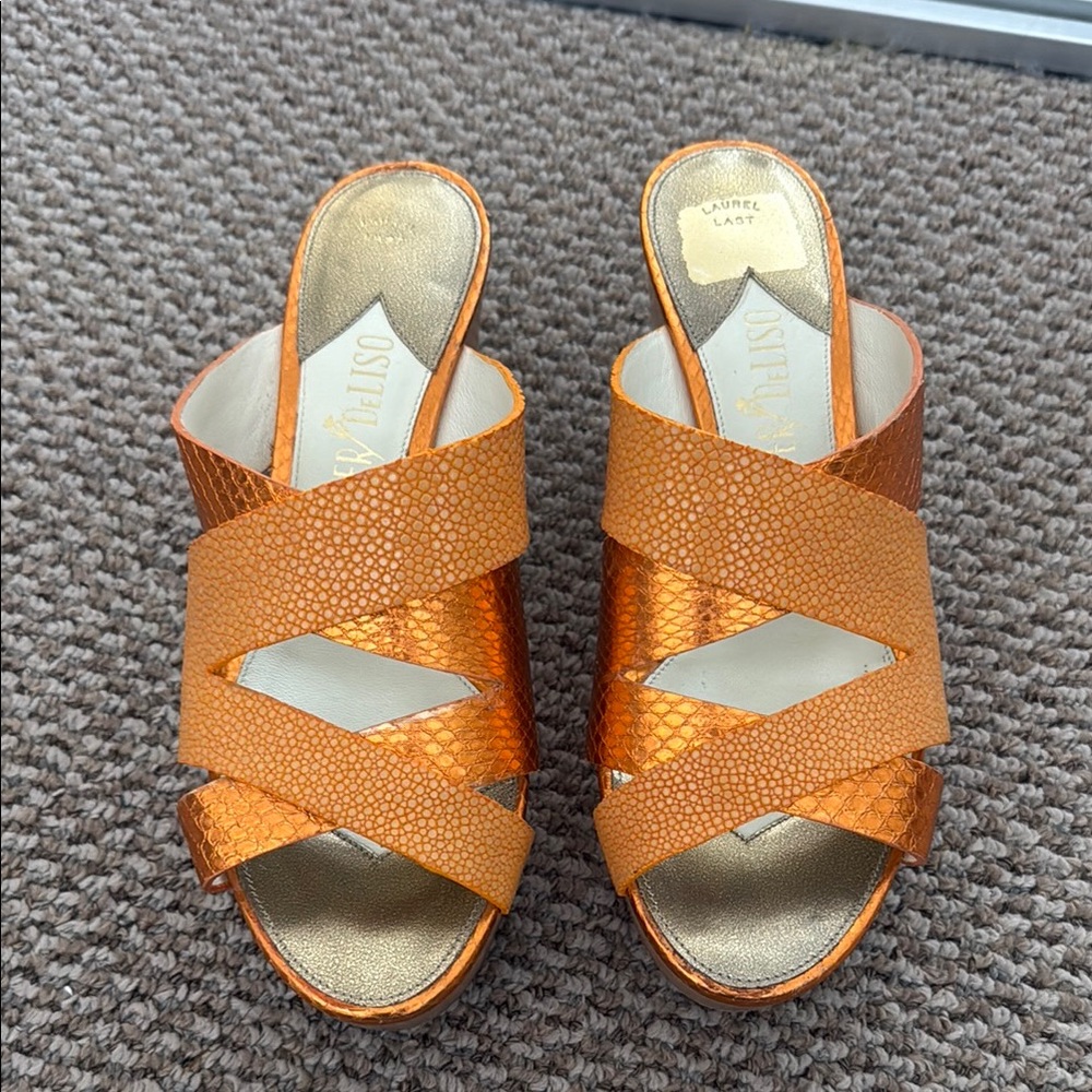 Palter Deliso Orange Women's Platform Wooden Sandals Size 37